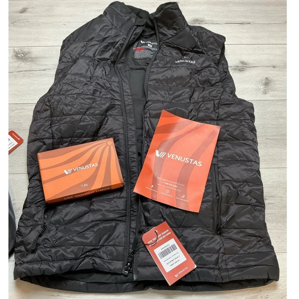Venustas Recycled Heated Lightweight Down Vest 7.4V, EM29 Black Small New W/ Tag